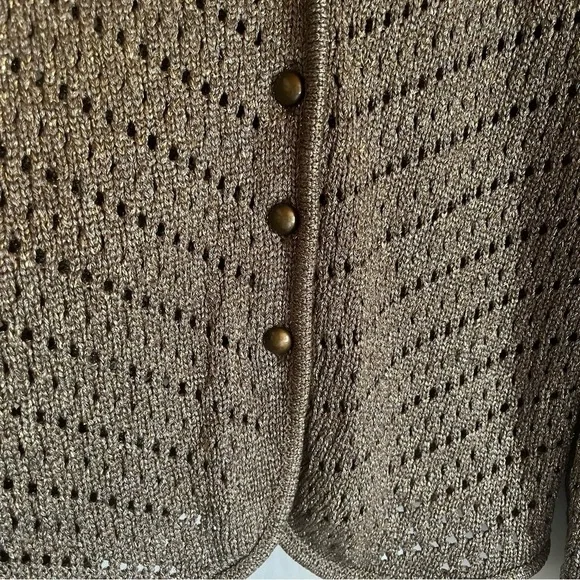 Chico’s Florence Caridigan Sweater Vanity Size 1 Gold Woven Mature Office Wear - Picture 7 of 8